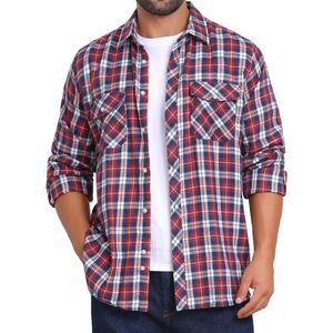 Contrasting Colors Checked Slim Fit Long Sleeved Shirt with Pocket Red Navy